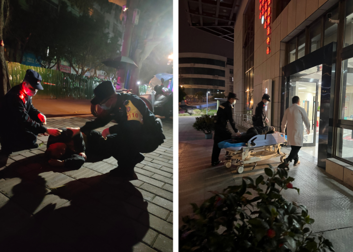 男子醉酒摔倒躺在街头 福建福安巡特警救助送医