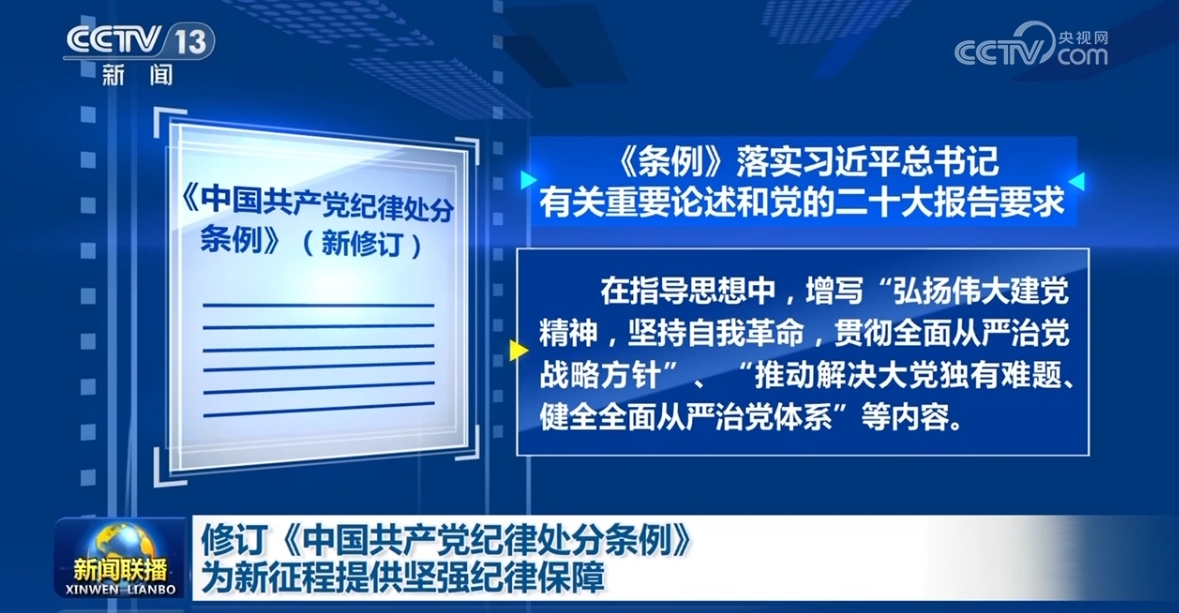 修订《中国共产党纪律处分条例》 为新征程提供坚强纪律保障