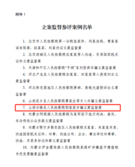 吕梁石楼县检察院一立案监督案例参加全国检察机关优秀侦查活动监督案例终评活动